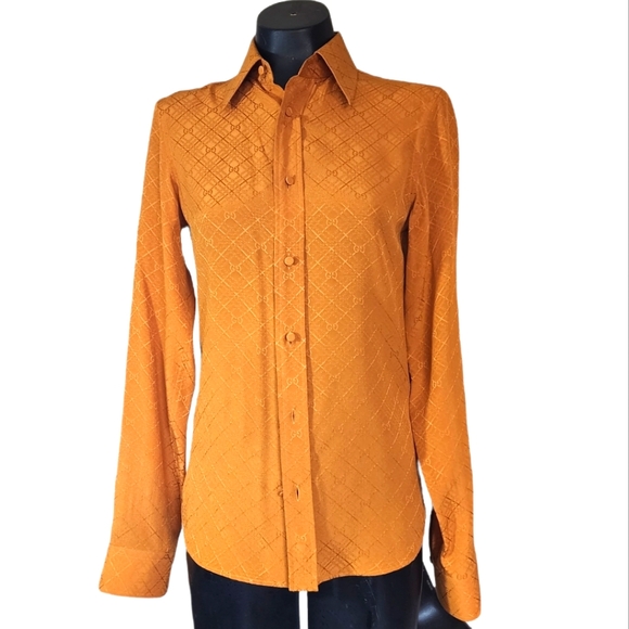Gucci Other - Gucci Mustard Gold Yellow Orange Monogram Button Up Collared Shirt Sz 36/14
